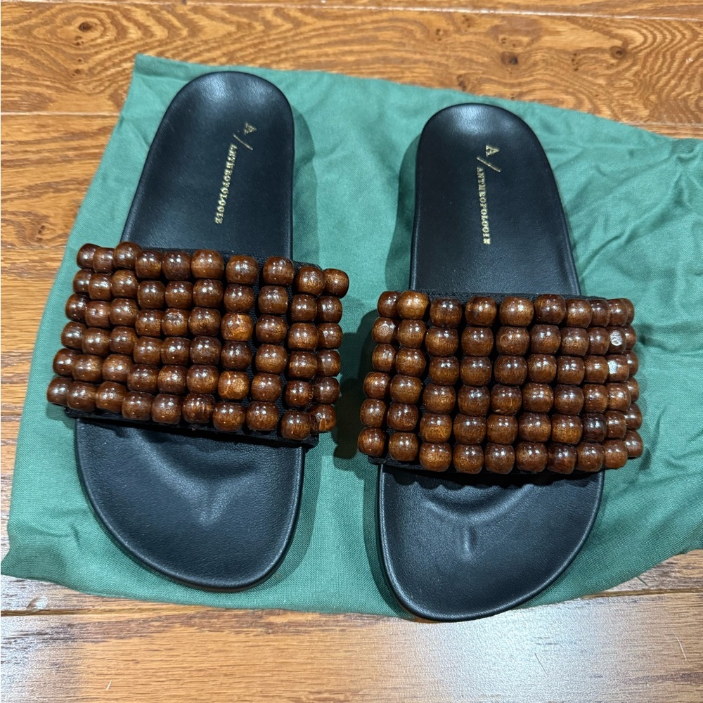 Elegant Brown Beaded Slide Sandals by Anthropologie, NWOT size 38
